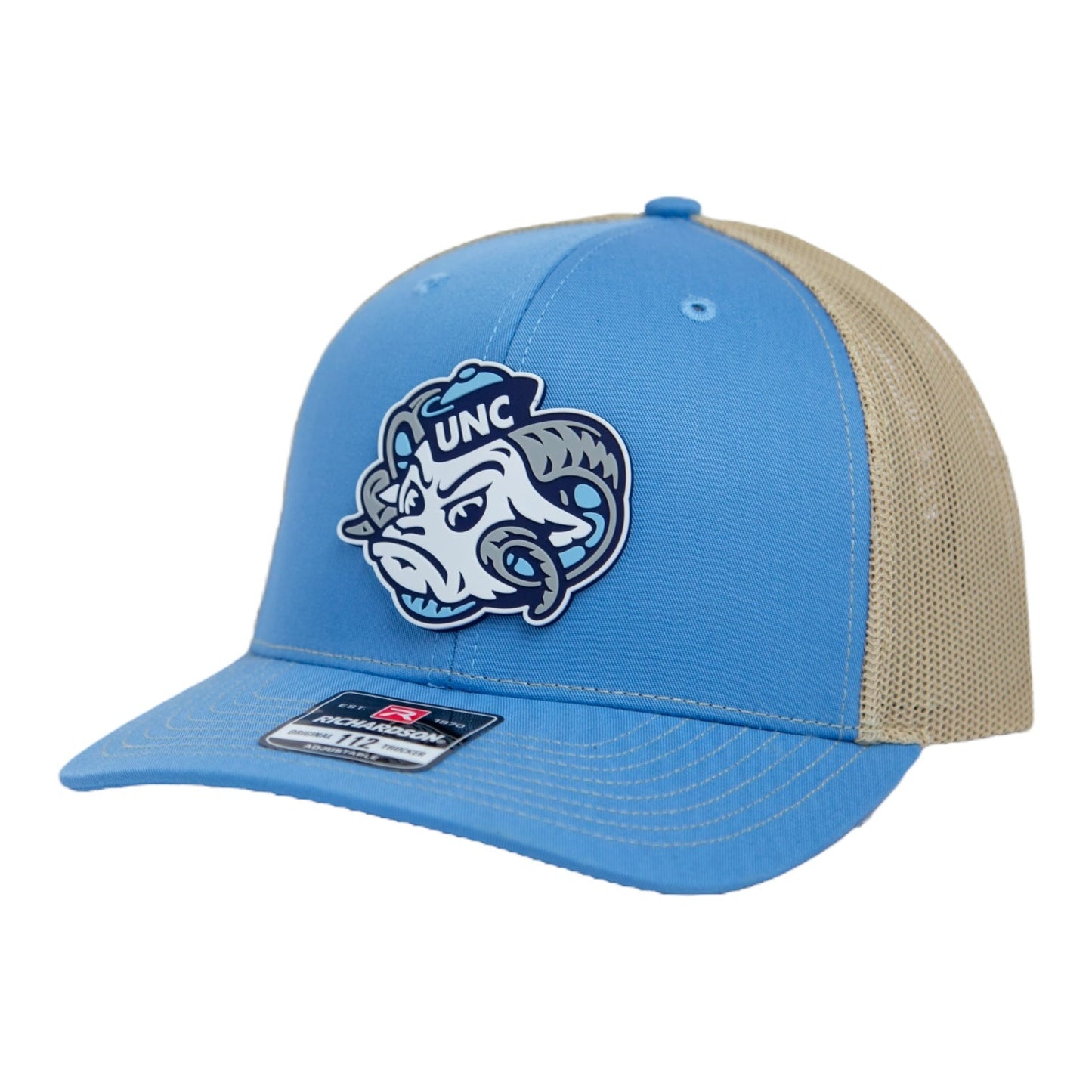 UNC Tar Heels 2024 Men's College World Series 3D Snapback Trucker Hat- Columbia Blue/ Tan