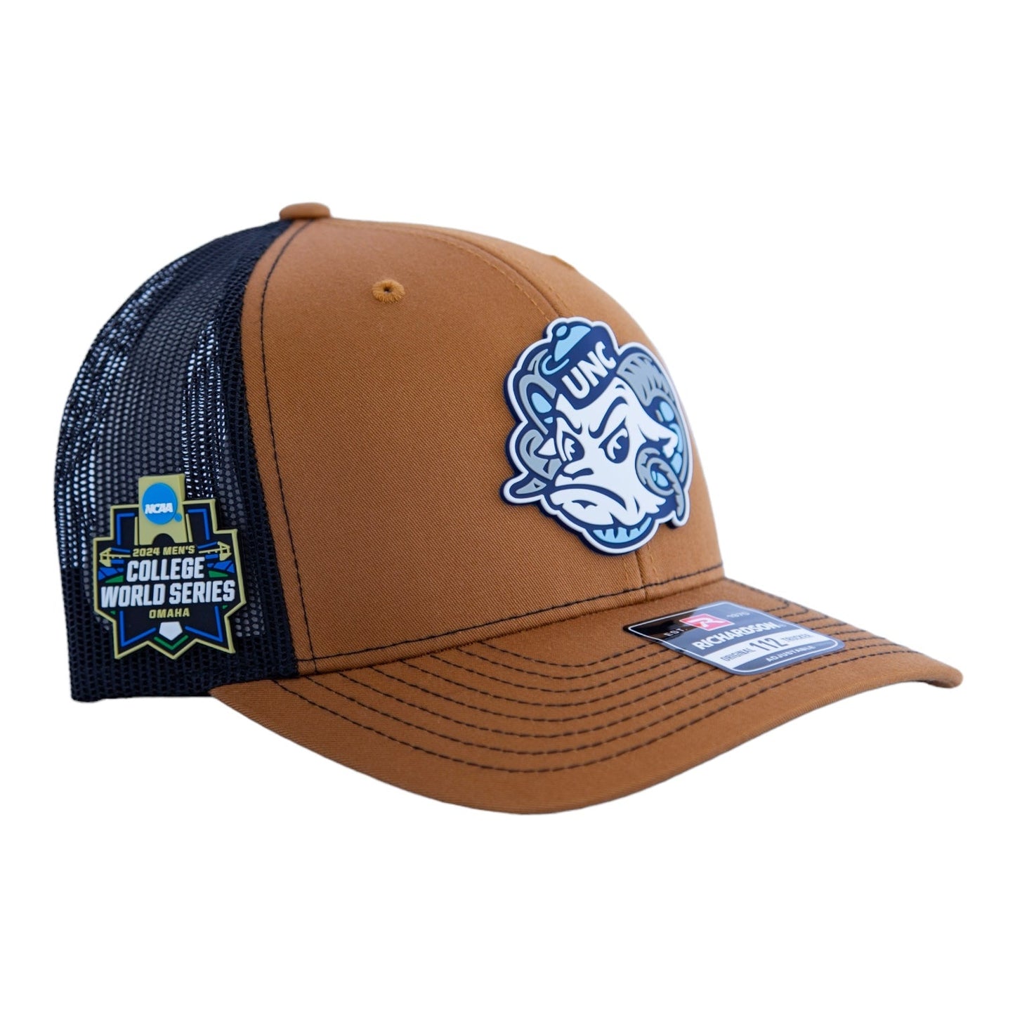 UNC Tar Heels 2024 Men's College World Series 3D Snapback Trucker Hat- Carmel/ Black