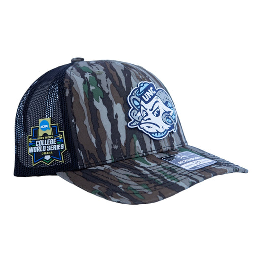 UNC Tar Heels 2024 Men's College World Series 3D Snapback Trucker Hat- Realtree Original/ Black