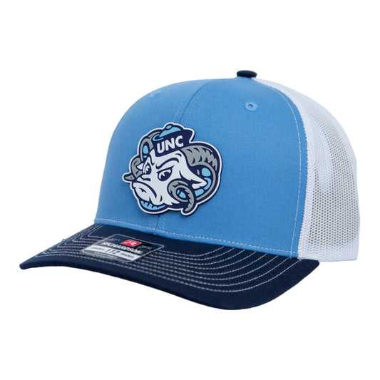 UNC Tar Heels 2024 Men's College World Series 3D Snapback Trucker Hat- Columbia Blue/ White/ Navy