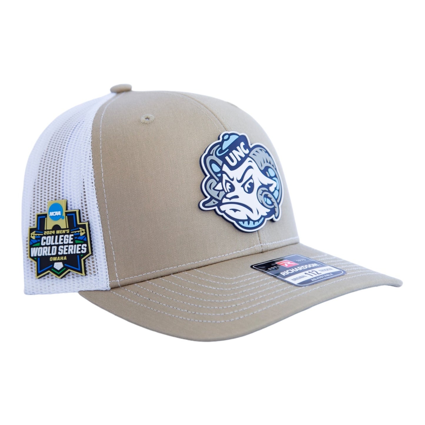 UNC Tar Heels 2024 Men's College World Series 3D Snapback Trucker Hat- Tan/ White