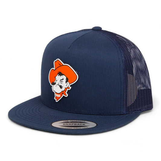 OSU Cowboys Pistol Pete 3D YP Snapback Flat Bill Trucker Hat- Navy