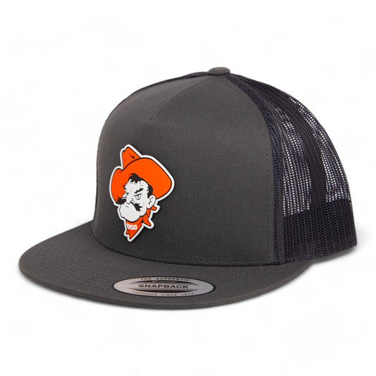 OSU Cowboys Pistol Pete 3D YP Snapback Flat Bill Trucker Hat- Charcoal/ Black