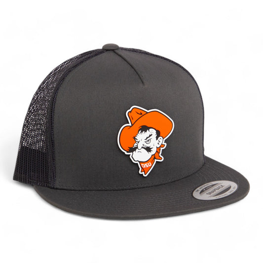 OSU Cowboys Pistol Pete 3D YP Snapback Flat Bill Trucker Hat- Charcoal/ Black