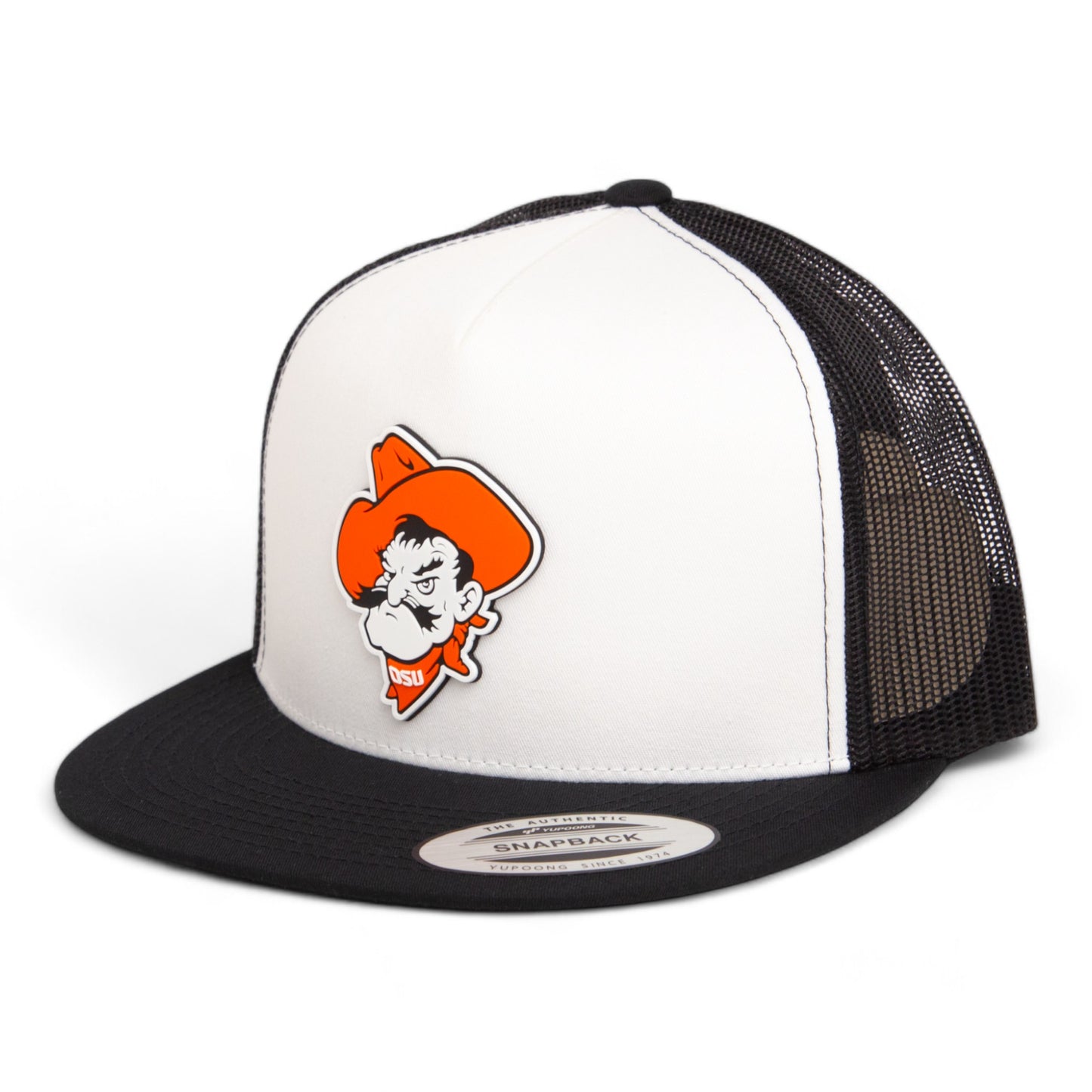 OSU Cowboys Pistol Pete 3D YP Snapback Flat Bill Trucker Hat- White/ Black