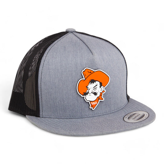 OSU Cowboys Pistol Pete 3D YP Snapback Flat Bill Trucker Hat- Heather Grey/ Black