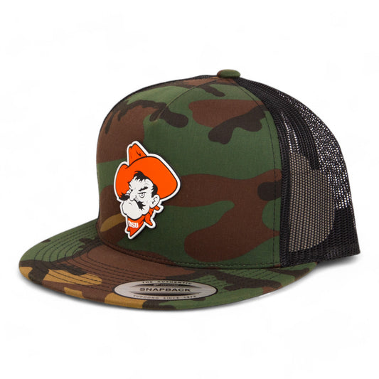 OSU Cowboys Pistol Pete 3D YP Snapback Flat Bill Trucker Hat- Army Camo/ Black