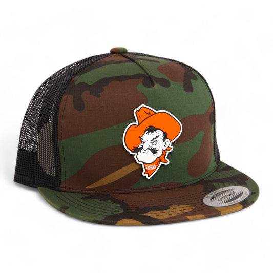 OSU Cowboys Pistol Pete 3D YP Snapback Flat Bill Trucker Hat- Army Camo/ Black