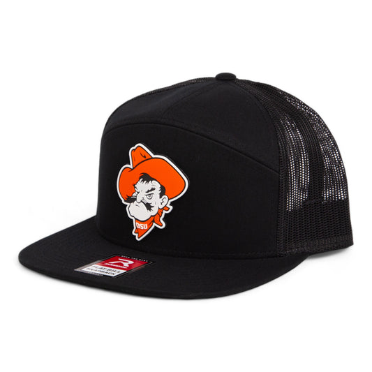 OSU Cowboys Pistol Pete 3D Snapback Seven-Panel Flat Bill Trucker Hat- Black