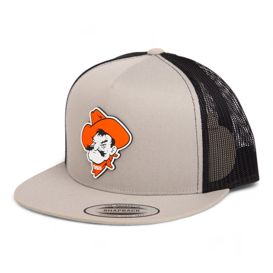 OSU Cowboys Pistol Pete 3D YP Snapback Flat Bill Trucker Hat- Silver/ Black