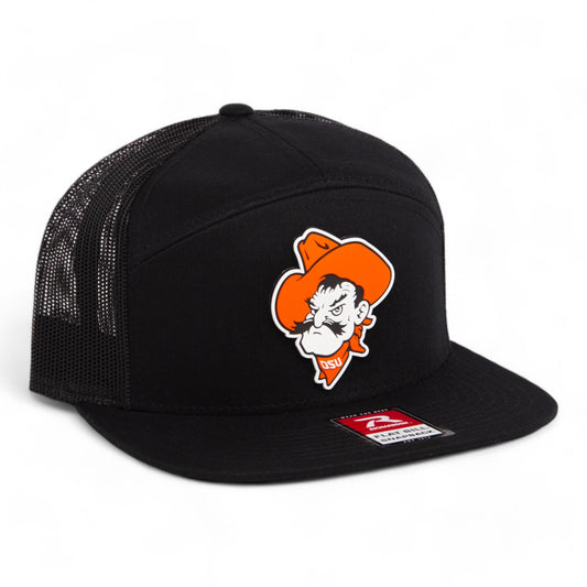 OSU Cowboys Pistol Pete 3D Snapback Seven-Panel Flat Bill Trucker Hat- Black