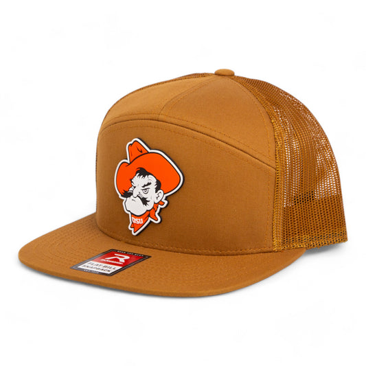 OSU Cowboys Pistol Pete 3D Snapback Seven-Panel Flat Bill Trucker Hat- Caramel