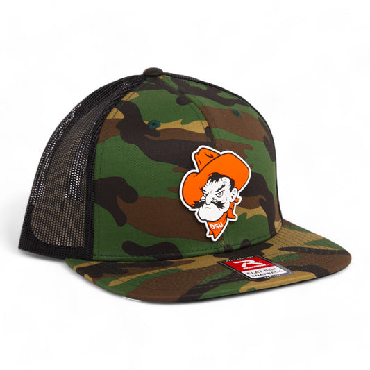 OSU Cowboys Pistol Pete 3D Wool Blend Flat Bill Hat- Army Camo/ Black