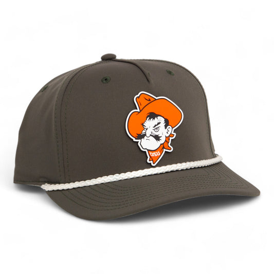 OSU Cowboys Pistol Pete 3D Five Panel Classic Rope Hat- Dark Olive Green/ White