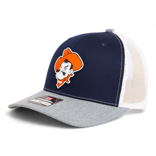 OSU Cowboys Pistol Pete 3D Snapback Trucker Hat- Navy/ White/ Heather Grey