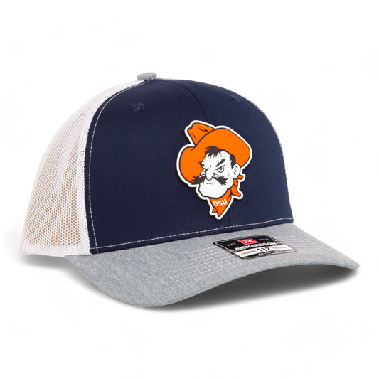 OSU Cowboys Pistol Pete 3D Snapback Trucker Hat- Navy/ White/ Heather Grey