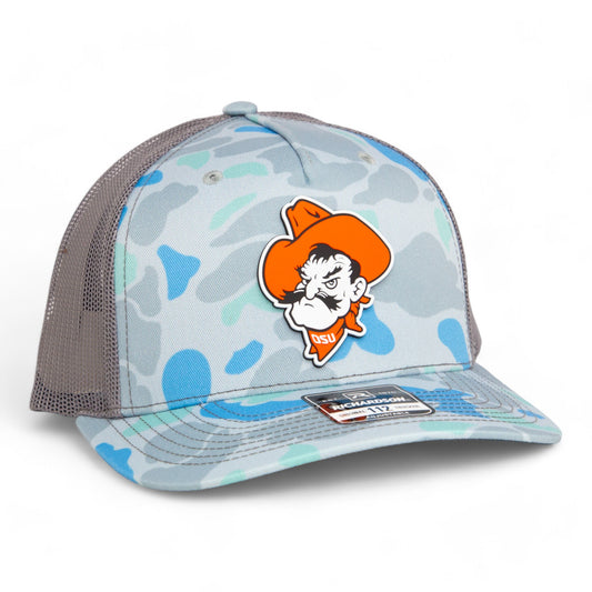 OSU Cowboys Pistol Pete 3D Snapback Trucker Hat- Saltwater Duck Camo/ Charcoal