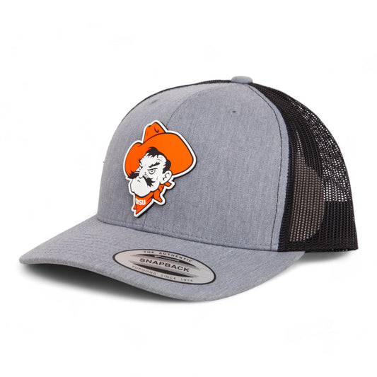 OSU Cowboys Pistol Pete 3D YP Snapback Trucker Hat- Heather Grey/ Black