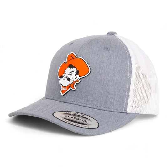 OSU Cowboys Pistol Pete 3D YP Snapback Trucker Hat- Heather Grey/ White