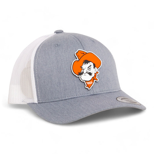 OSU Cowboys Pistol Pete 3D YP Snapback Trucker Hat- Heather Grey/ White