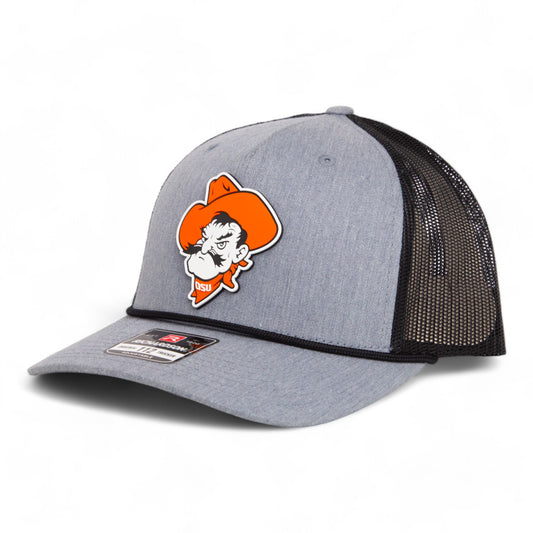 OSU Cowboys Pistol Pete 3D Snapback Trucker Rope Hat- Heather Grey/ Black