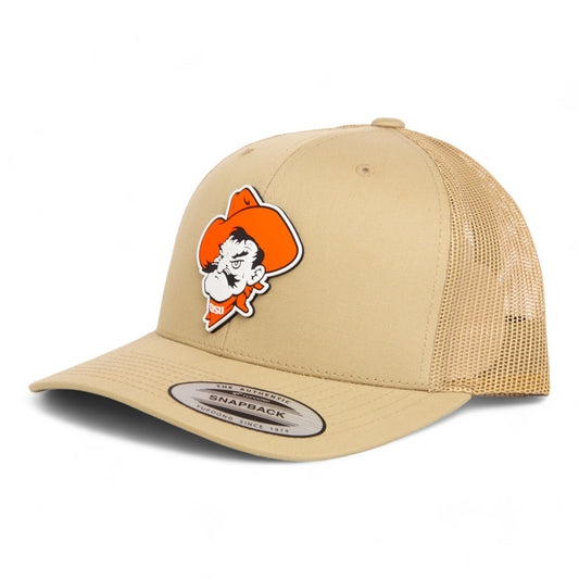 OSU Cowboys Pistol Pete 3D YP Snapback Trucker Hat- Tan