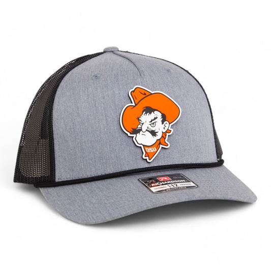 OSU Cowboys Pistol Pete 3D Snapback Trucker Rope Hat- Heather Grey/ Black