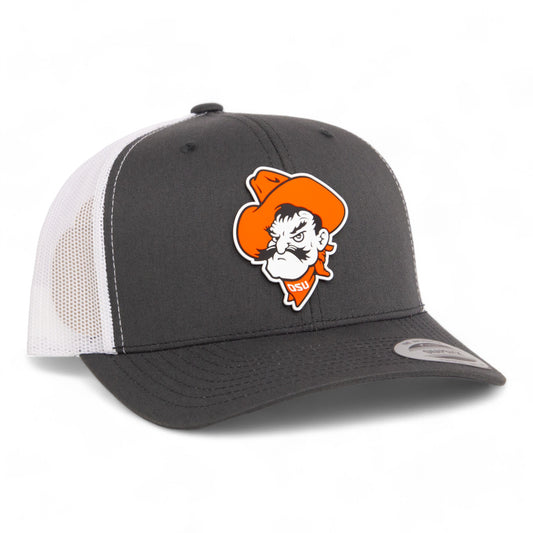 OSU Cowboys Pistol Pete 3D YP Snapback Trucker Hat- Charcoal/ White