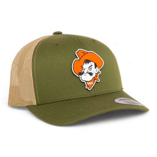 OSU Cowboys Pistol Pete 3D YP Snapback Trucker Hat- Moss/ Tan