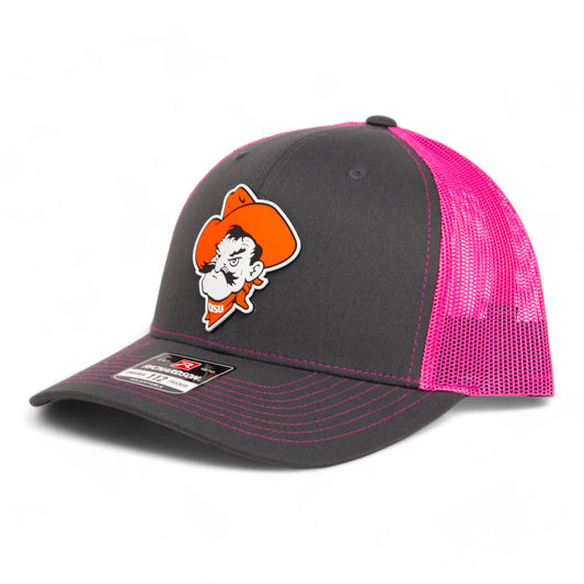 OSU Cowboys Pistol Pete 3D Snapback Trucker Hat- Charcoal/ Hot Pink