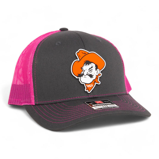 OSU Cowboys Pistol Pete 3D Snapback Trucker Hat- Charcoal/ Hot Pink