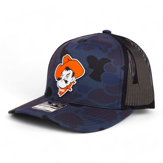 OSU Cowboys Pistol Pete 3D Snapback Trucker Hat- Admiral Duck Camo/ Black