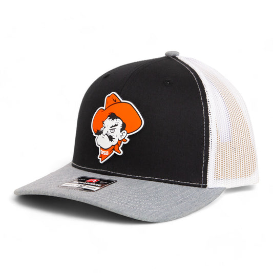 OSU Cowboys Pistol Pete 3D Snapback Trucker Hat- Black/ White/ Heather Grey