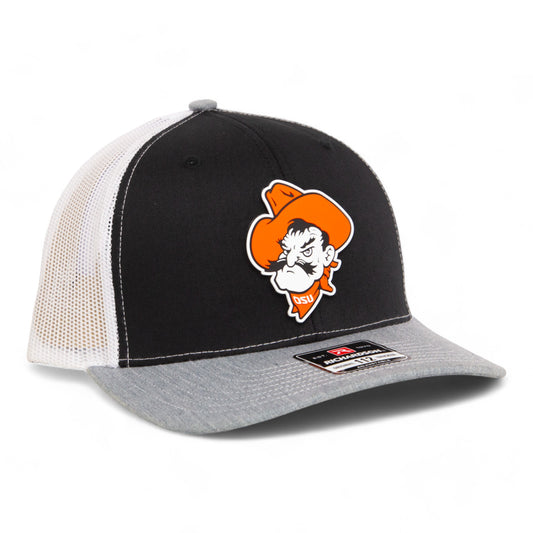 OSU Cowboys Pistol Pete 3D Snapback Trucker Hat- Black/ White/ Heather Grey