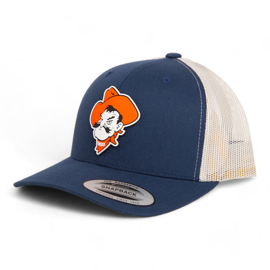 OSU Cowboys Pistol Pete 3D YP Snapback Trucker Hat- Navy/ Silver