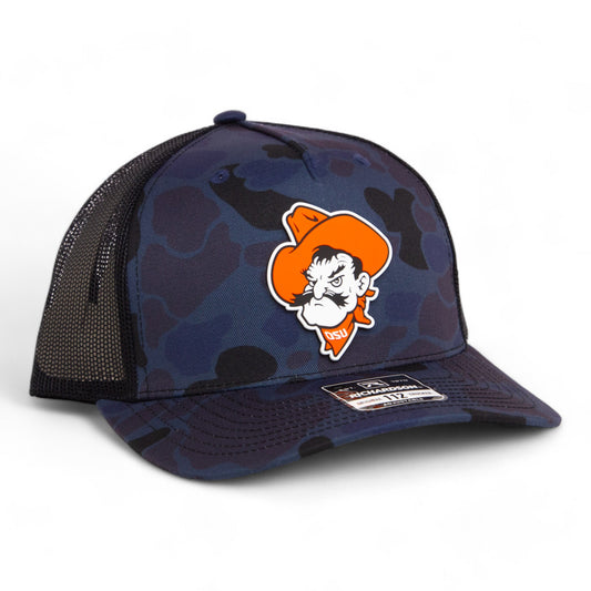 OSU Cowboys Pistol Pete 3D Snapback Trucker Hat- Admiral Duck Camo/ Black