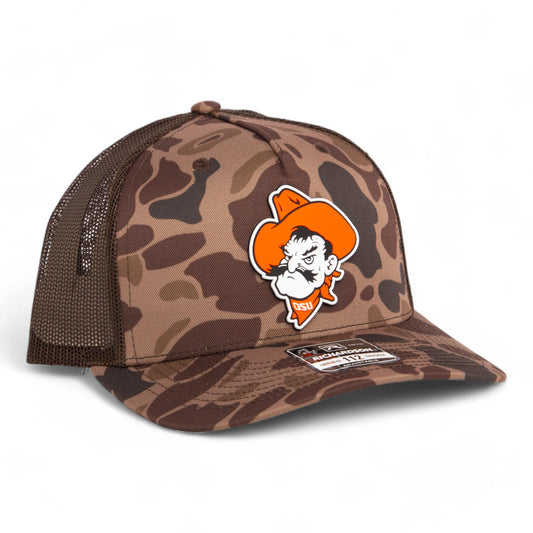 OSU Cowboys Pistol Pete 3D Snapback Trucker Hat- Bark Duck Camo/ Brown