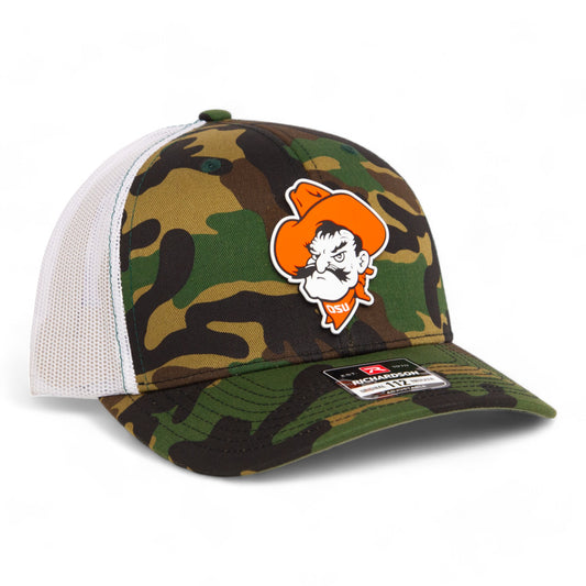 OSU Cowboys Pistol Pete 3D Snapback Trucker Hat- Army Camo/ White