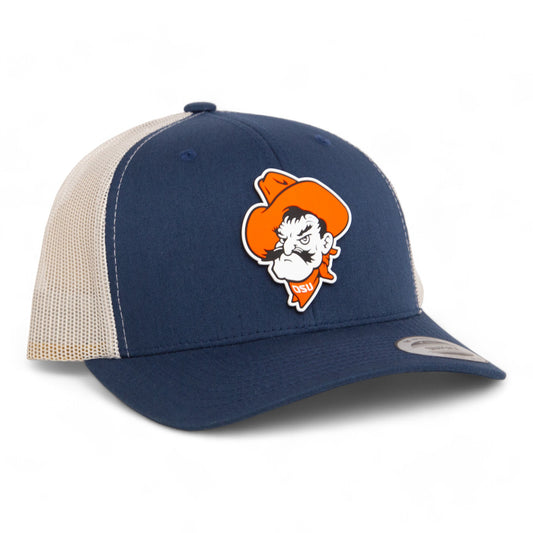 OSU Cowboys Pistol Pete 3D YP Snapback Trucker Hat- Navy/ Silver