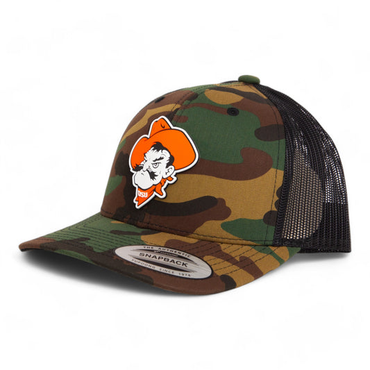 OSU Cowboys Pistol Pete 3D YP Snapback Trucker Hat- Army Camo/ Black