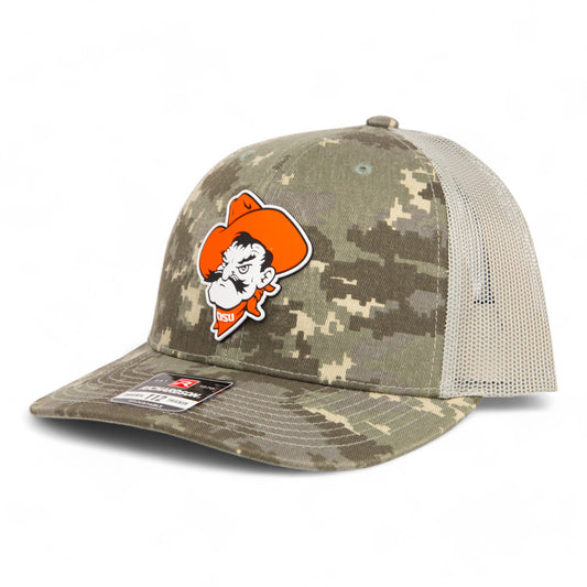 OSU Cowboys Pistol Pete 3D Snapback Trucker Hat- Military Digital Camo