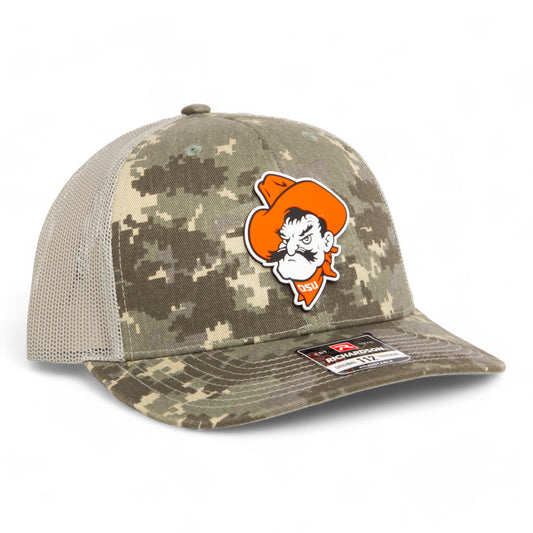 OSU Cowboys Pistol Pete 3D Snapback Trucker Hat- Military Digital Camo