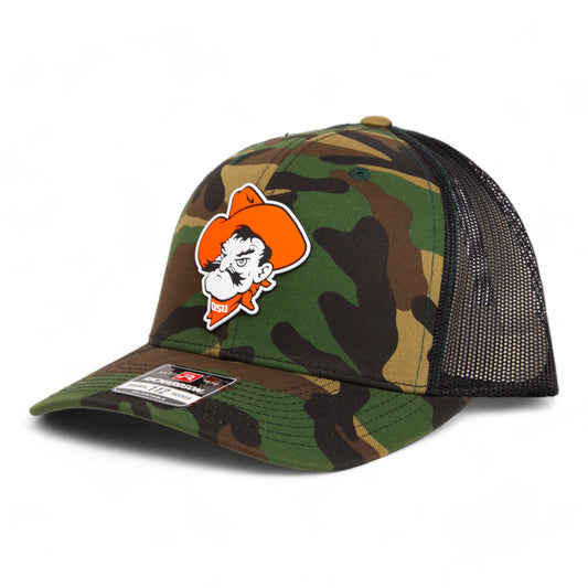 OSU Cowboys Pistol Pete 3D Snapback Trucker Hat- Army Camo/ Black