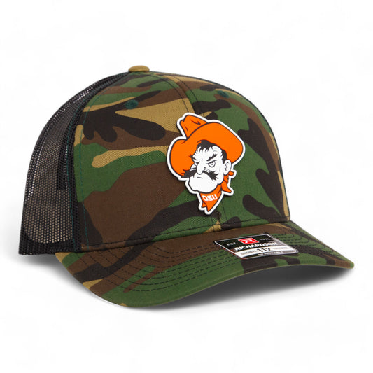 OSU Cowboys Pistol Pete 3D Snapback Trucker Hat- Army Camo/ Black