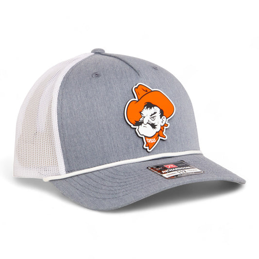 OSU Cowboys Pistol Pete 3D Snapback Trucker Rope Hat- Heather Grey/ White