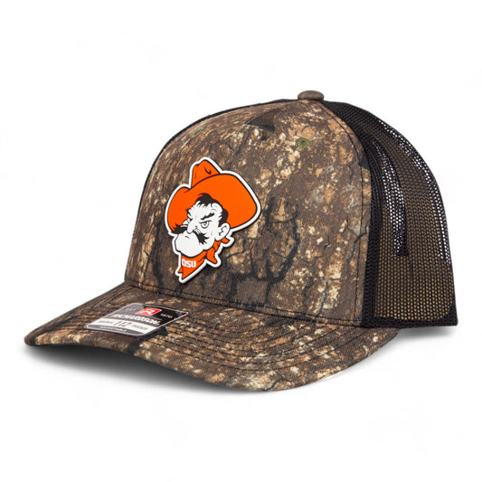 OSU Cowboys Pistol Pete 3D Snapback Trucker Hat- Realtree Timber/ Black