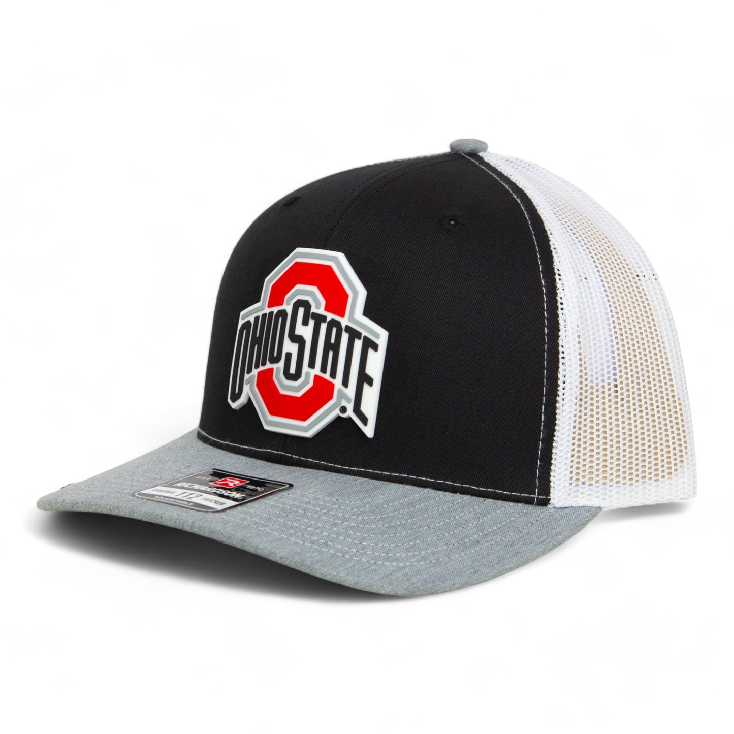 Ohio State Buckeyes 3D Snapback Trucker Hat- Black/ White/ Heather Grey