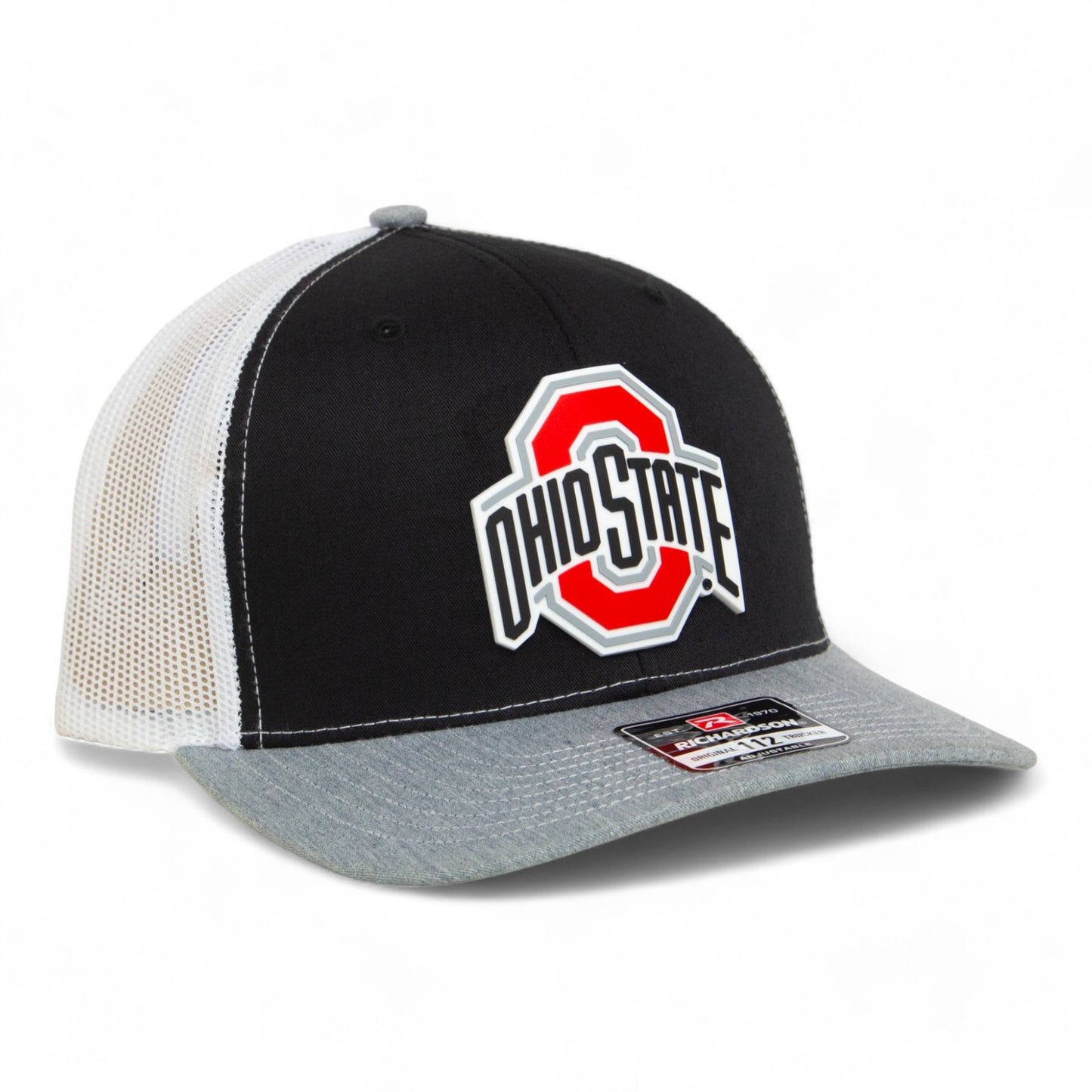 Ohio State Buckeyes 3D Snapback Trucker Hat- Black/ White/ Heather Grey