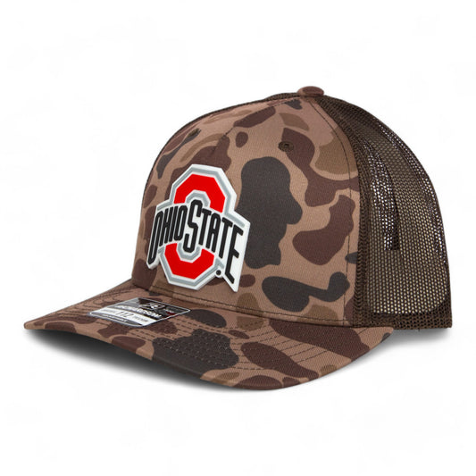 Ohio State Buckeyes 3D Snapback Trucker Hat- Bark Duck Camo/ Brown