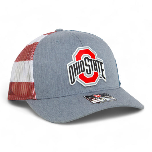 Ohio State Buckeyes 3D Snapback Trucker Hat- Heather Grey/ Stars & Stripes